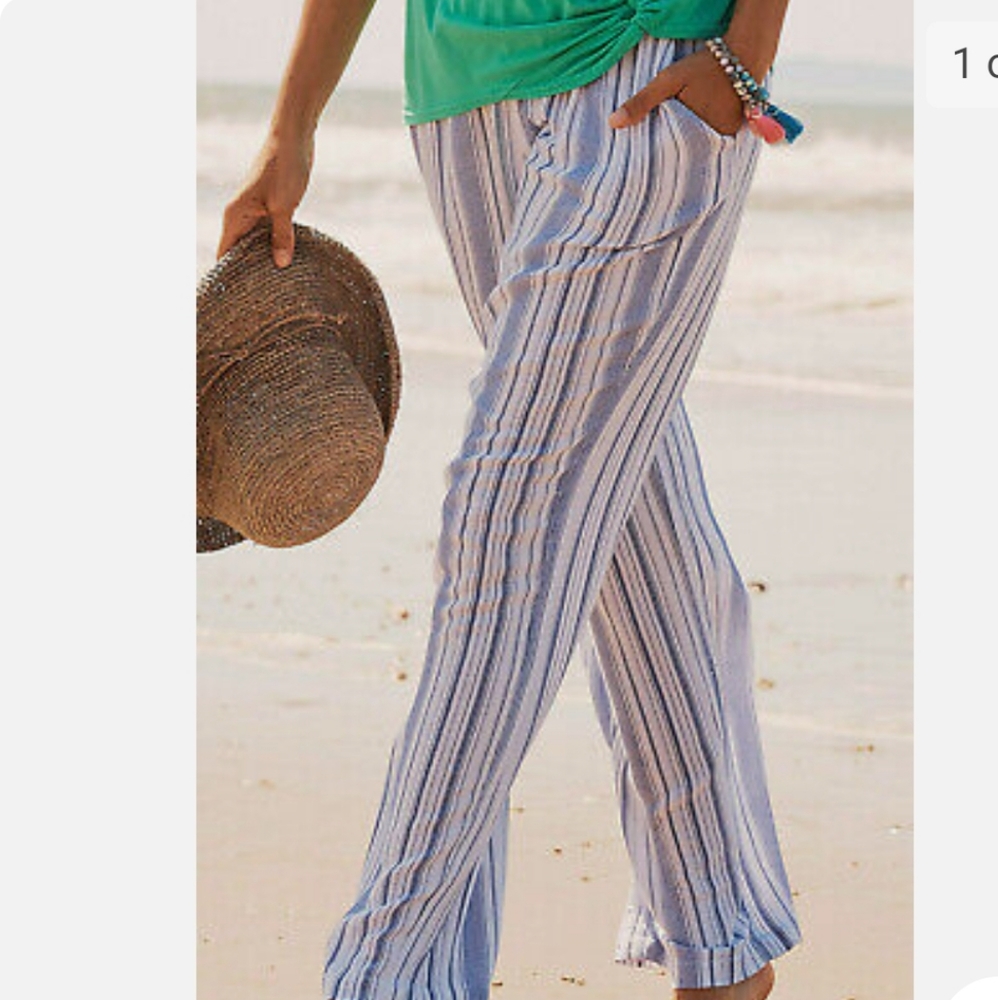 Lightweight white and blue striped pants